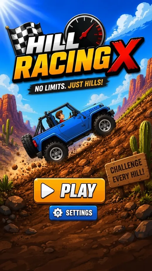 HillRacingX main menu with play and settings